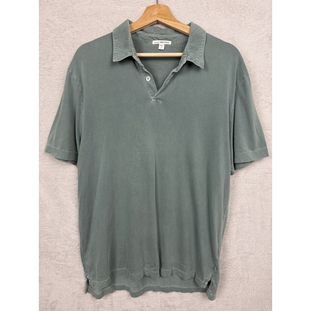 James Perse Supima Cotton Polo Shirt Men's 3 Large Sage Green Garmet Dyed USA